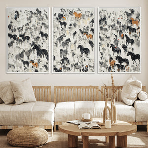 Wild Horse Stampede Wall Art Canvas Print – Monochrome