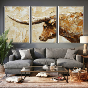 Rustic Longhorn Bull Wall Art Canvas Print – Vintage Western