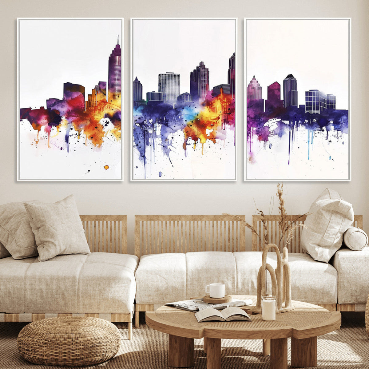 Atlanta Skyline Wall Art Canvas Print – Framed Colorful