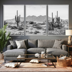 Black White Arizona Desert Canvas Wall Art Cactus Farmhouse