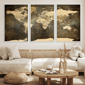 Large Framed Vintage World Map Wall Art Print for Home Wall