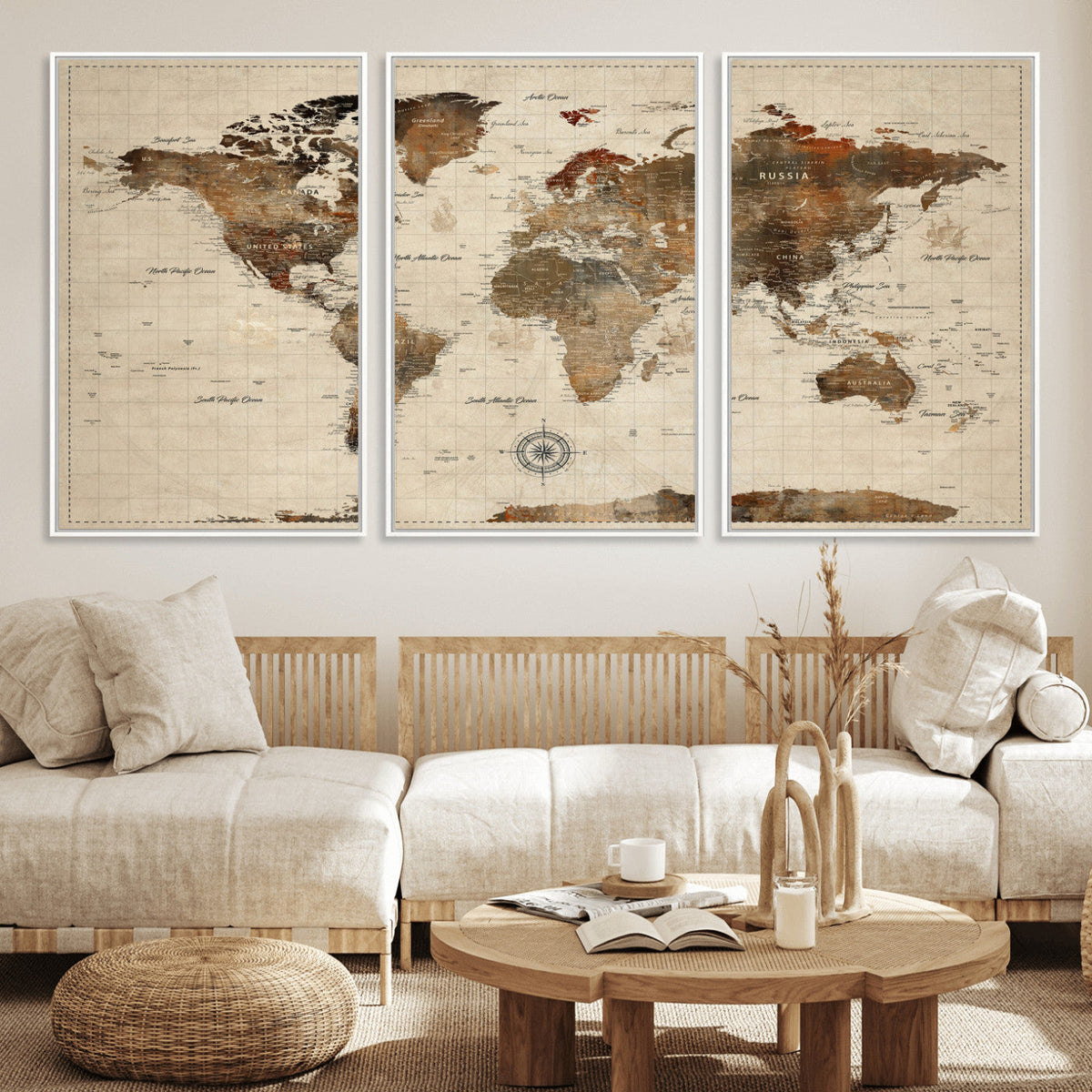 World Map Canvas Print – Framed Detailed Map of the World