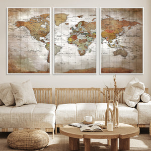 Vibrant Watercolor World Map Canvas Wall Art – Framed Travel