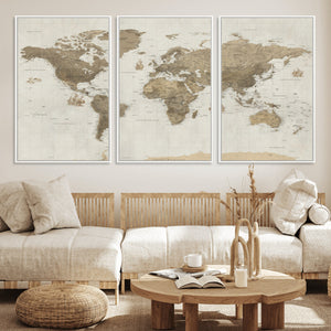 Detailed World Map Wall Art Canvas Print