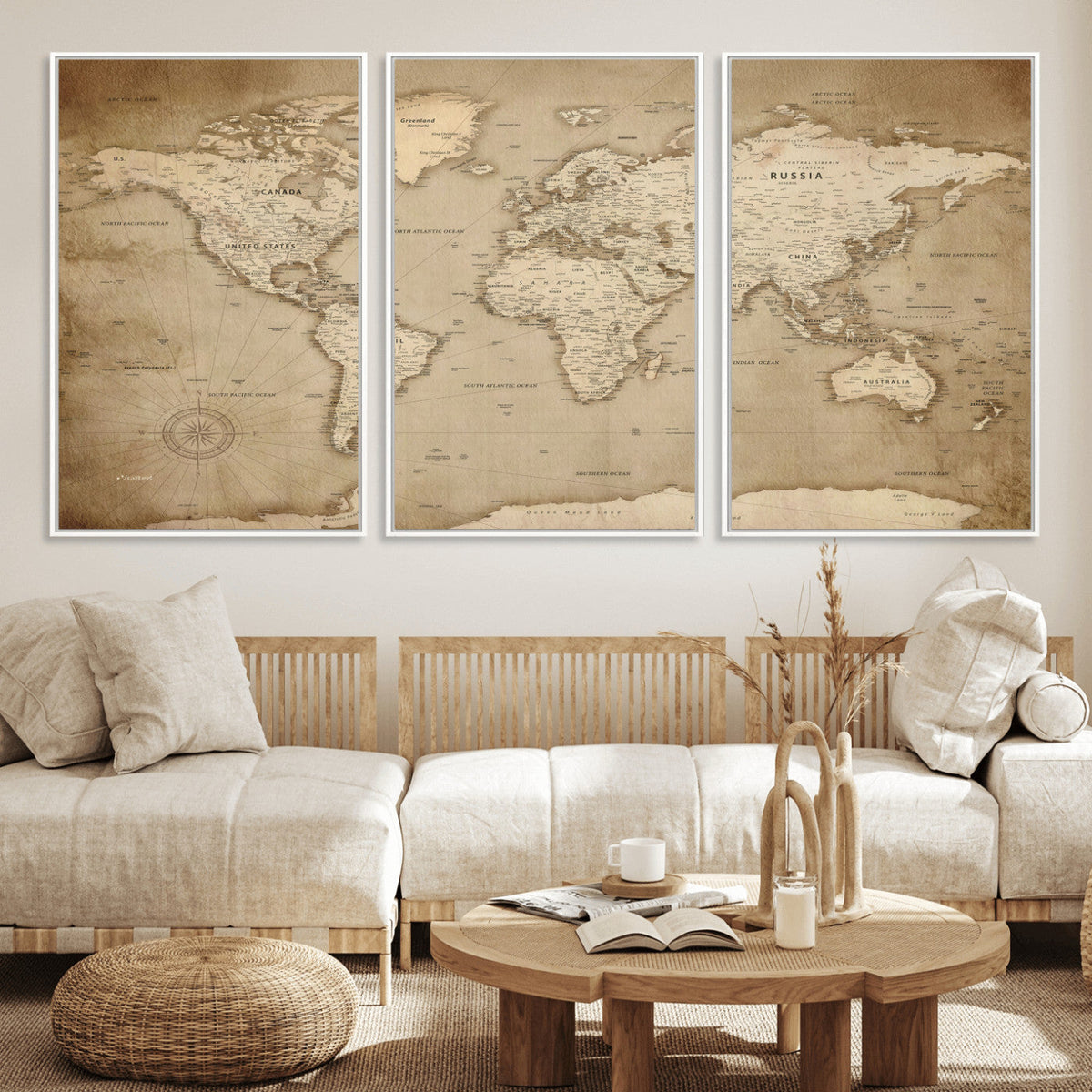 Colorful Watercolor World Map Canvas Wall Art – Framed