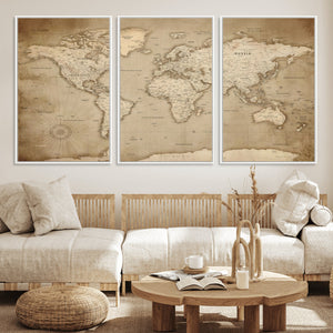 Colorful Watercolor World Map Canvas Wall Art – Framed