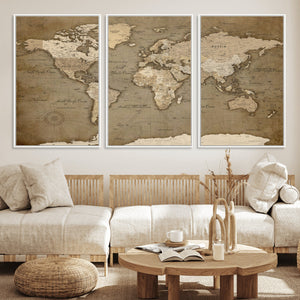 World Map Wall Art Canvas Print, Framed Map Art Picture