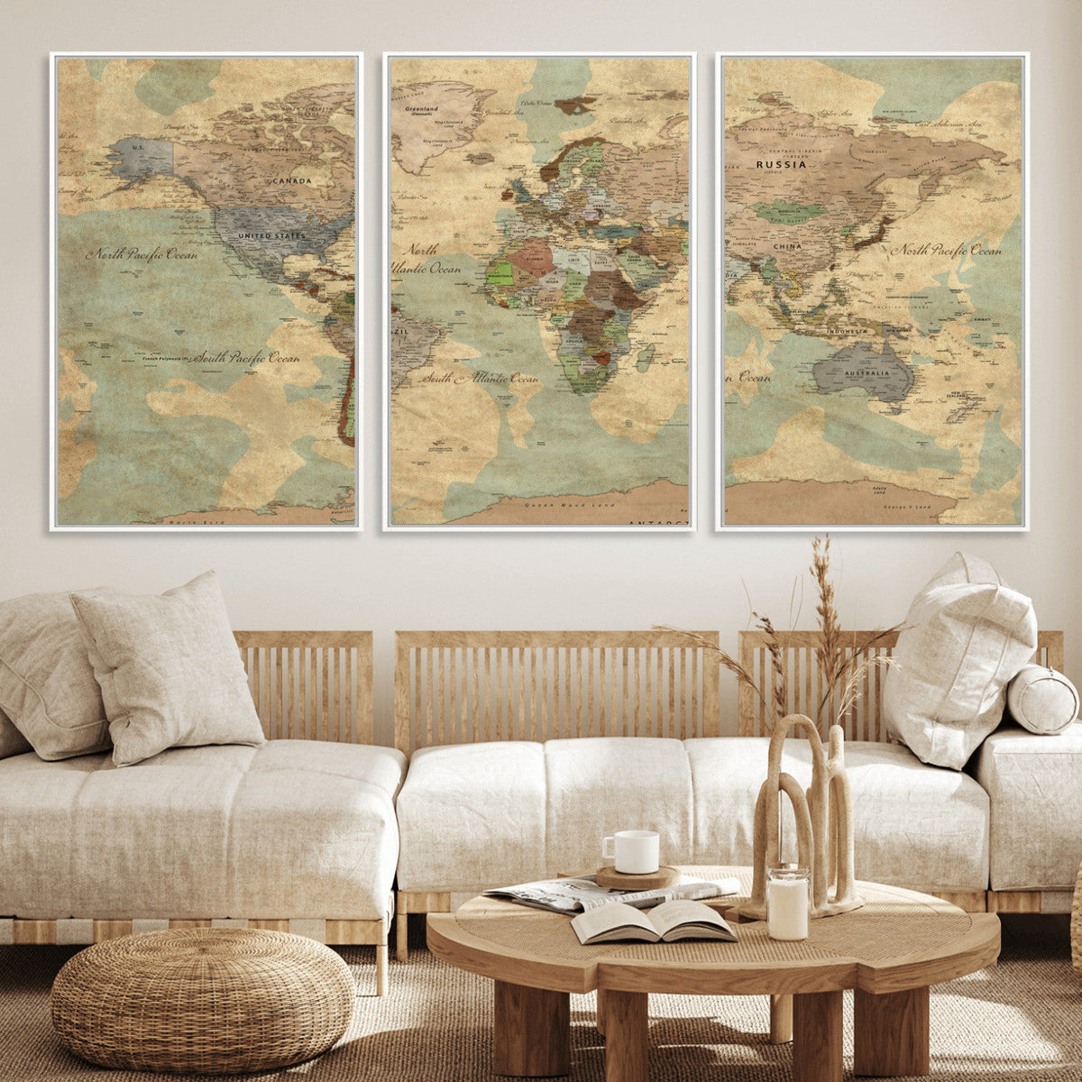 Vintage World Map Wall Art | Ready to Hang and Framed