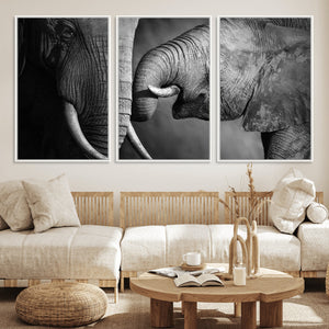 Elephant Family Wall Art Canvas, Framed Elephant Family