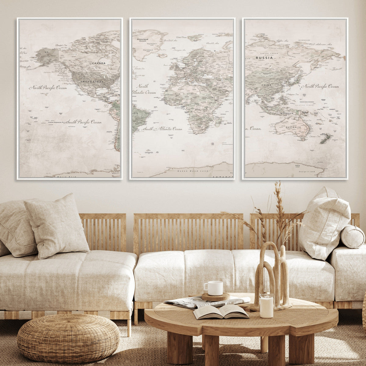 Antique Style World Map Canvas Print - Vintage Detailed