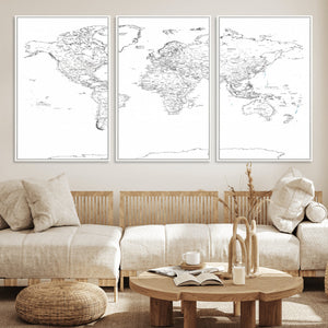 World Map Canvas Print – Framed Modern Detailed Map of the