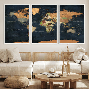 Vintage World Map Canvas Wall Art – Detailed Map with