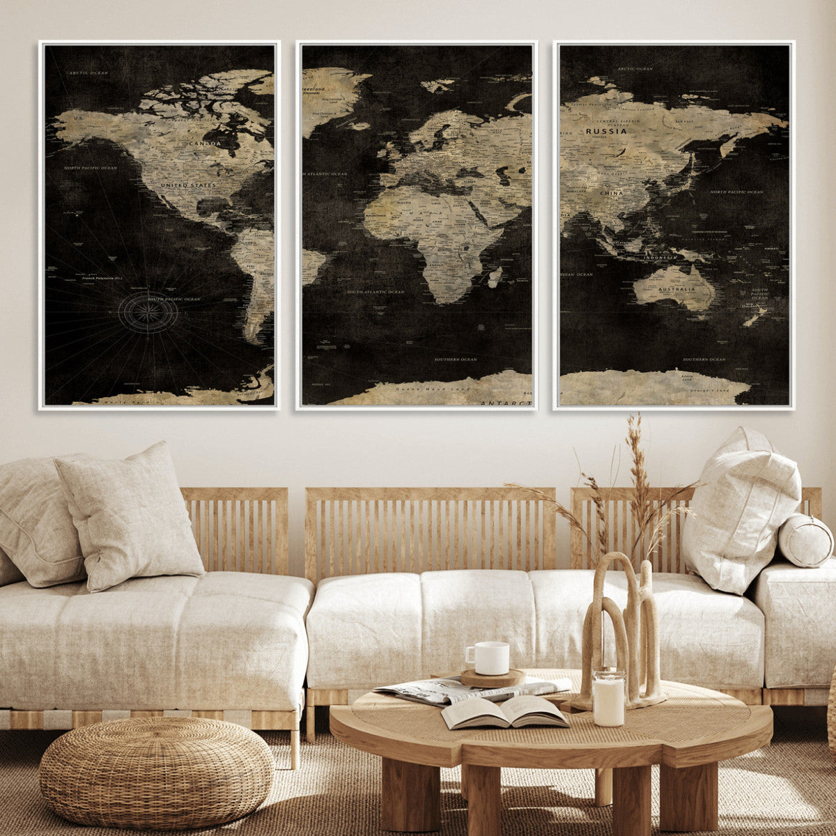Push Pin World Map Canvas Wall Art Print, Interactive Travel