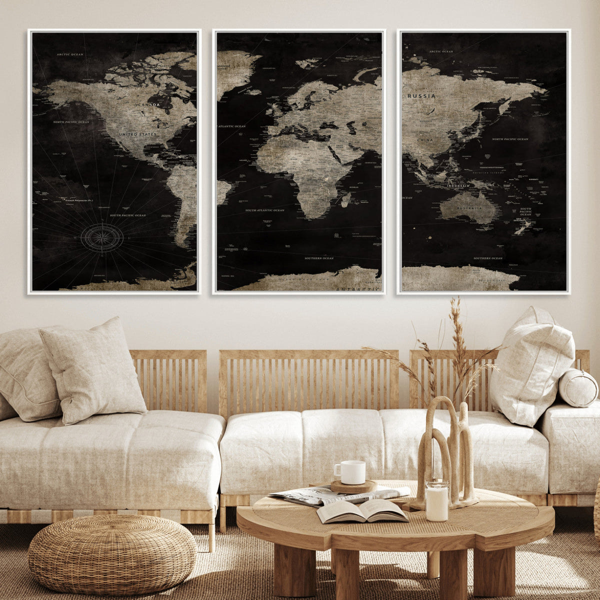 Detailed World Map Wall Art Print - Large Framed World Map