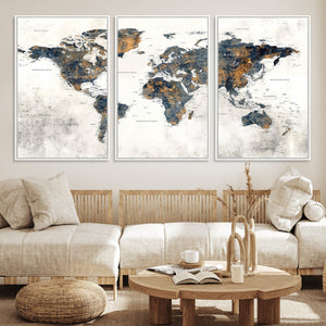 World Map Wall Art Canvas Print for Office Wall Decor