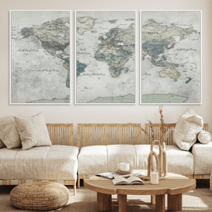 Neutral Vintage World Map Canvas Wall Art Print, Classic Map