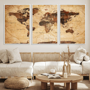 Modern Red and Gray World Map Canvas Print – Framed Wall Art