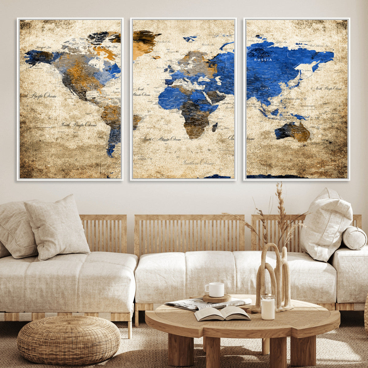 World Map Canvas Print – Colorful Abstract Travel Map,