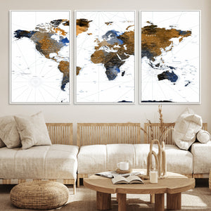 World Map Wall Art Canvas Print, Modern Decorative Framed