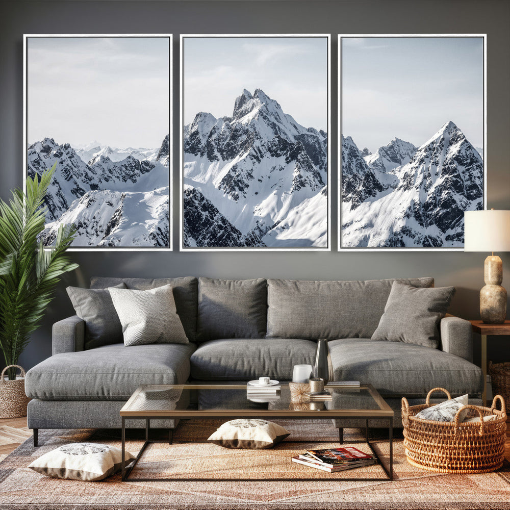 Snowy Mountain Range Canvas Print, Alpine Peaks Landscape