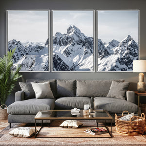 Snowy Mountain Range Canvas Print, Alpine Peaks Landscape