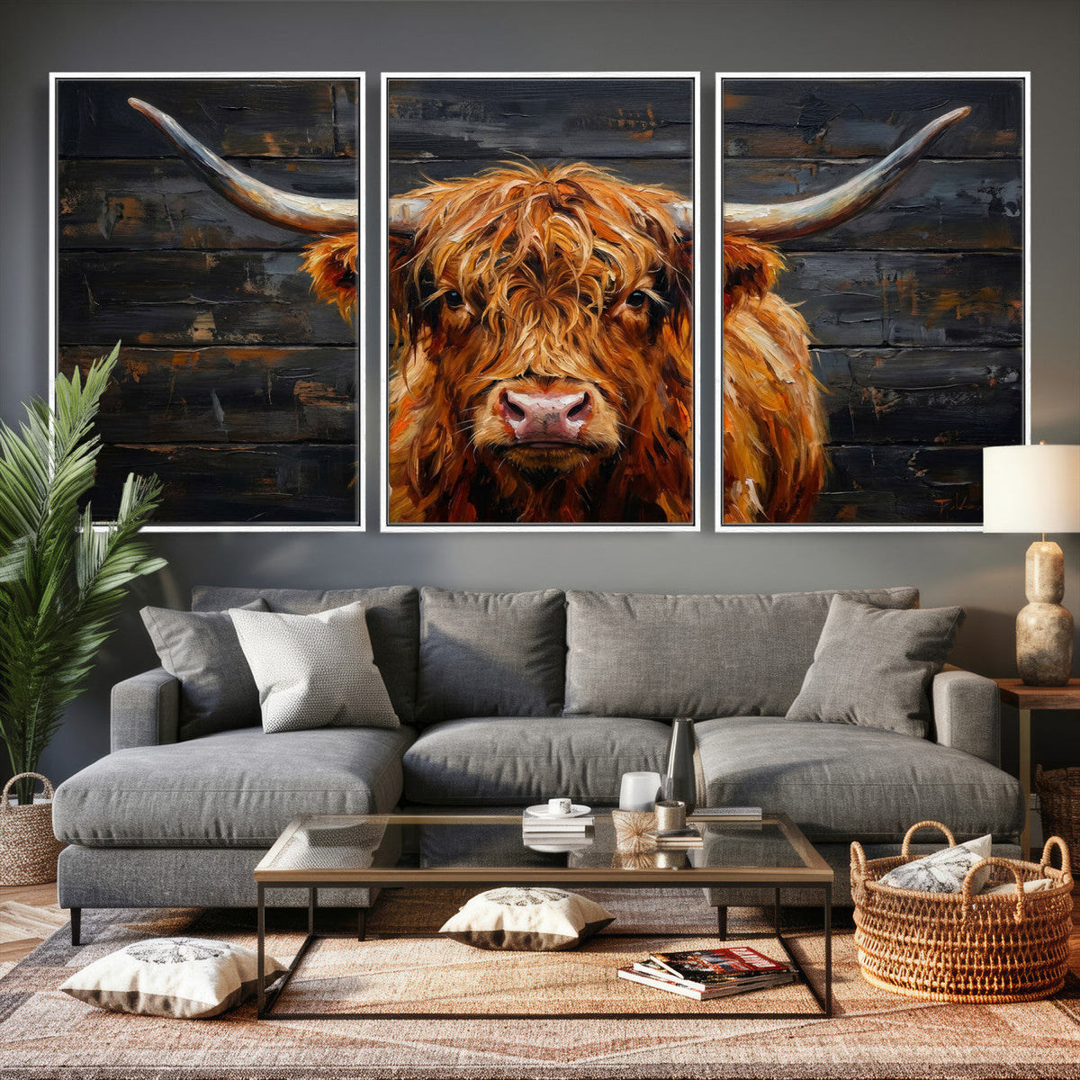 Highland Cow Wall Art Canvas Print, Rustic Farm Animal