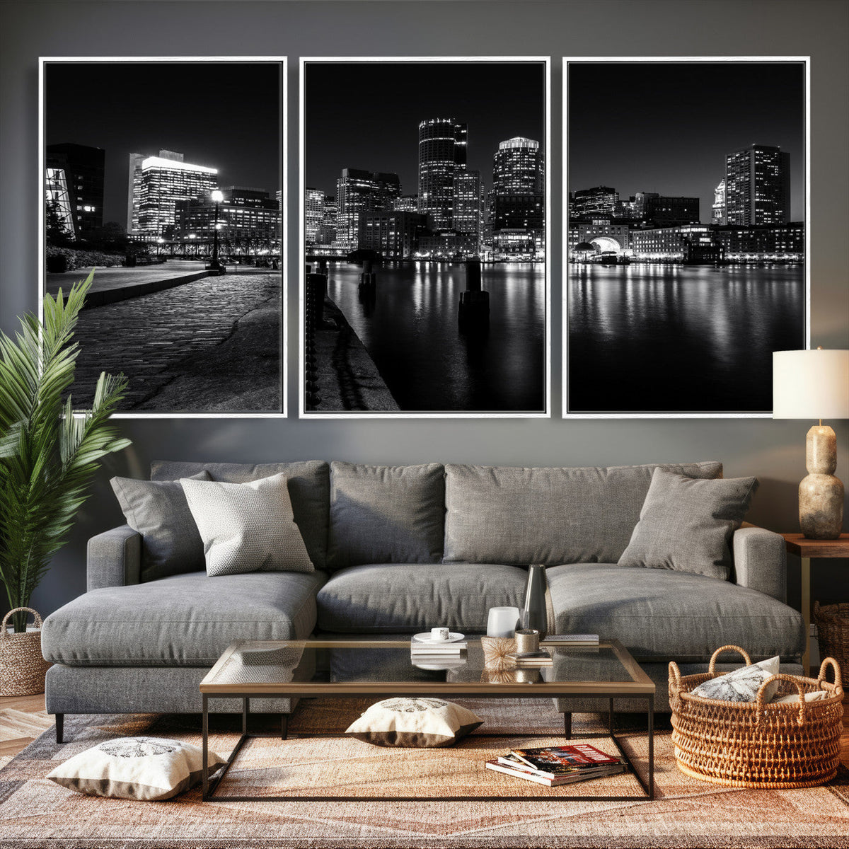 Boston Wall Art Canvas Print, Boston City Downtown Night