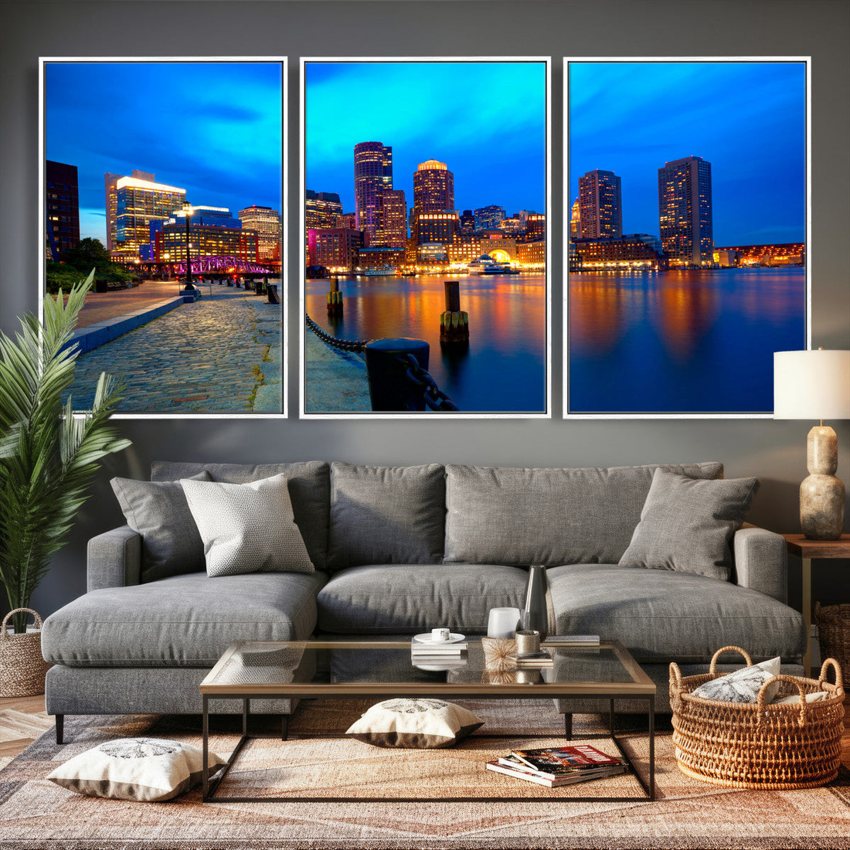 Boston Wall Art Canvas Print, Boston City Downtown Night