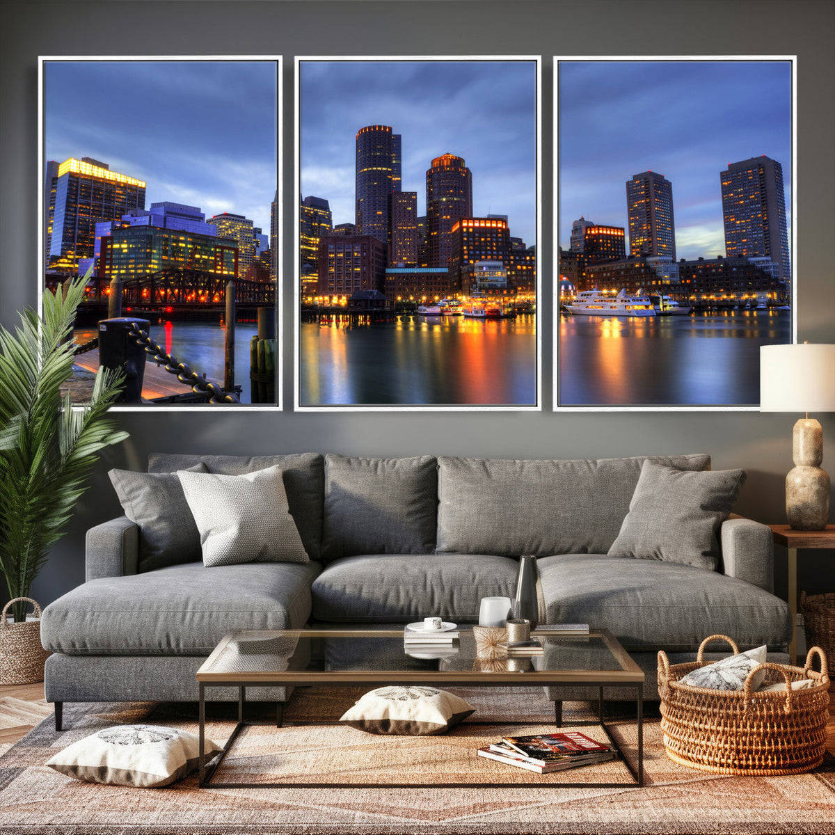 Boston Wall Art Canvas Print, Boston City Downtown Night