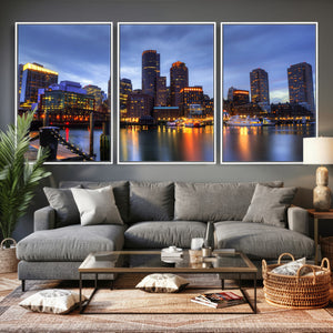 Boston Wall Art Canvas Print, Boston City Downtown Night