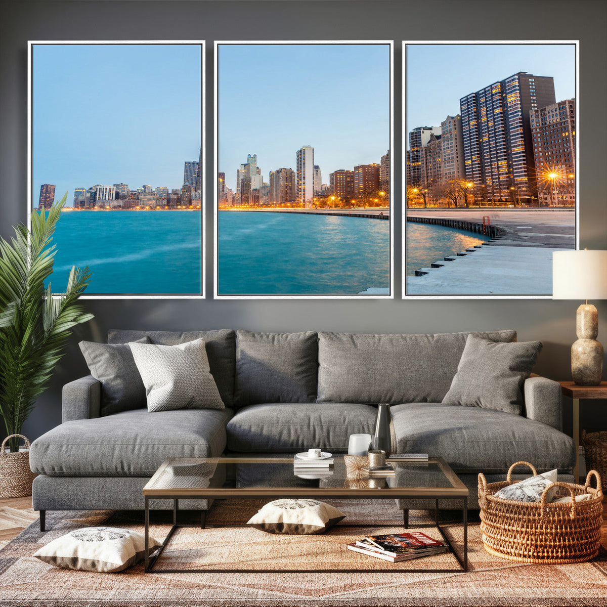 Chicago Wall Art Canvas Print, Chicago City Downtown Night