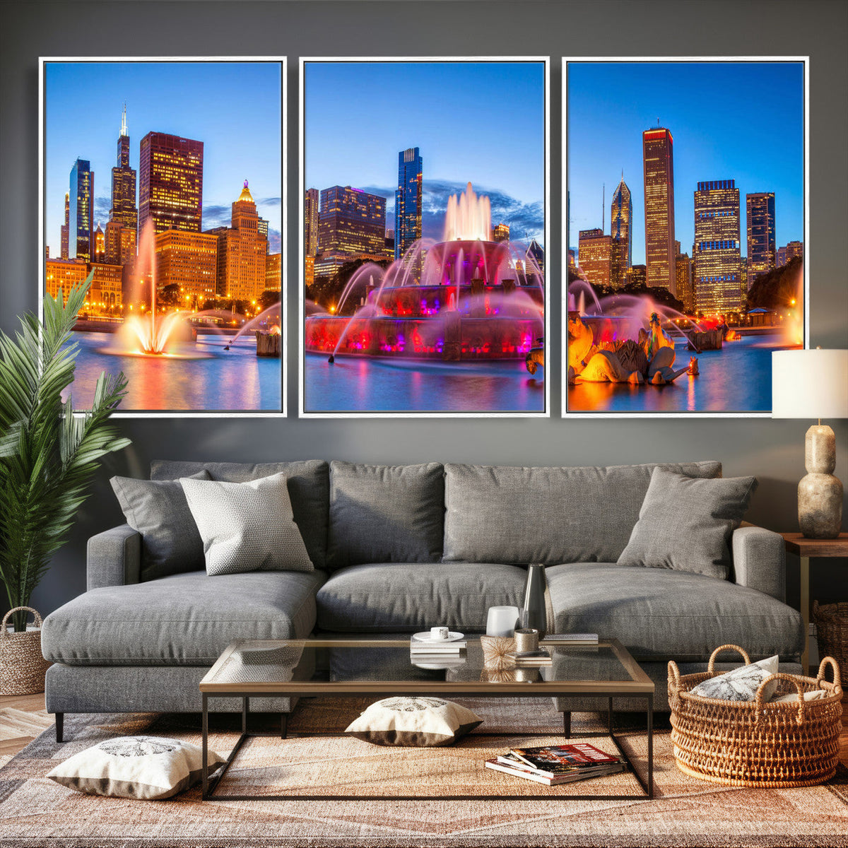 Chicago Wall Art Canvas Print, Chicago City Downtown Night