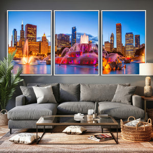Chicago Wall Art Canvas Print, Chicago City Downtown Night