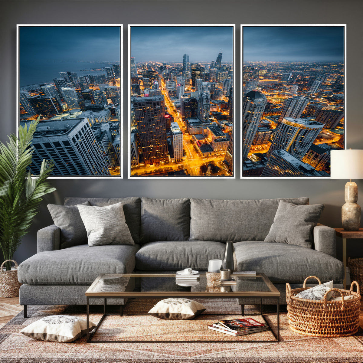 Chicago Wall Art Canvas Print - Chicago City Downtown Night