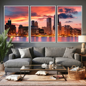 Chicago Wall Art Canvas Print - Chicago City Downtown Night