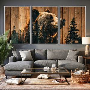 Rustic Bear Wall Art Canvas Print – Woodland Wildlife