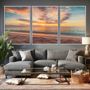 Sunset Beach Wall Art Canvas Print – Soft Coastal