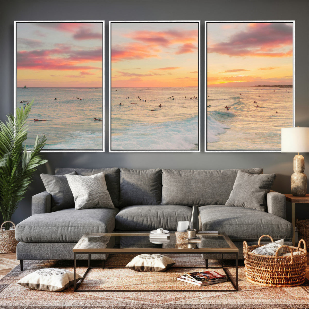 Sunset Beach Wall Art Canvas Print – Soft Coastal