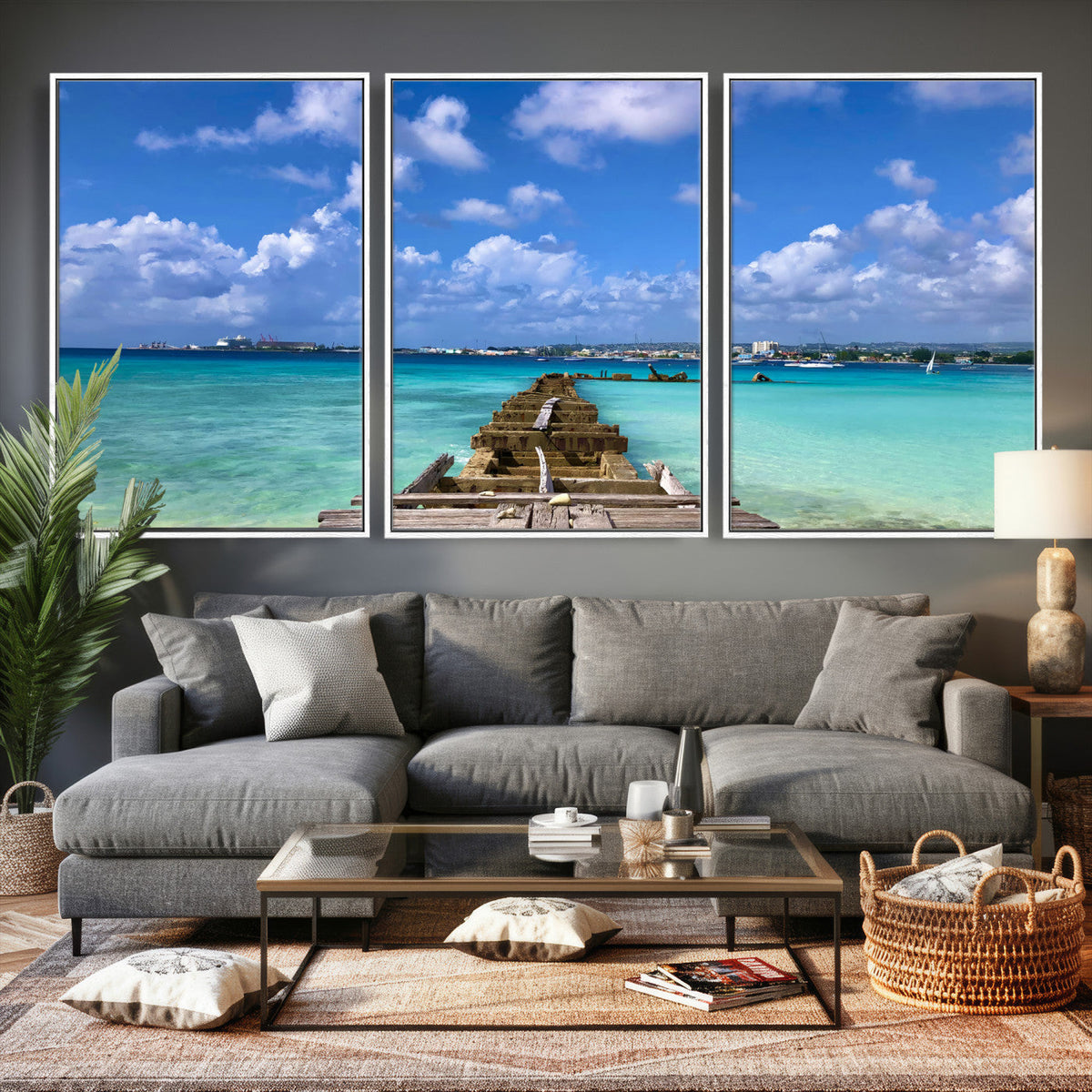 Caribbean Ocean Pier Seascape Wall Art Canvas Print,
