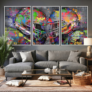 Graffiti Football Helmets Wall Art Canvas Print, Urban