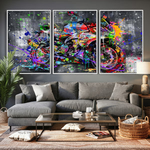 Graffiti Motorcycle Wall Art Canvas Print, Urban Street Art