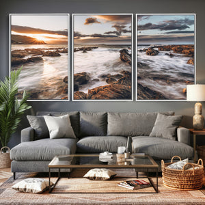 Rocky Coast Ocean Sunset Wall Art Canvas Print, Dramatic