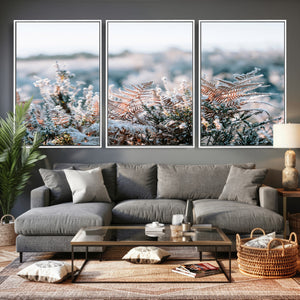 Frosted Fern Wall Art Canvas Print, Soft Winter Botanical