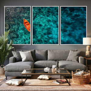 Turquoise Ocean Boat Wall Art Canvas Print