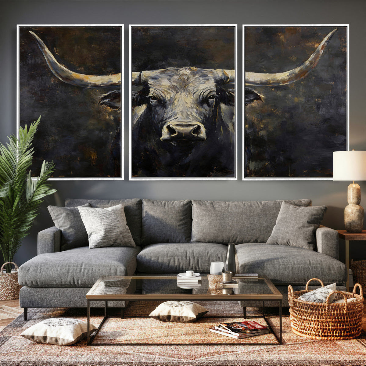 Rustic Longhorn Bull Wall Art Canvas Print – Vintage Western
