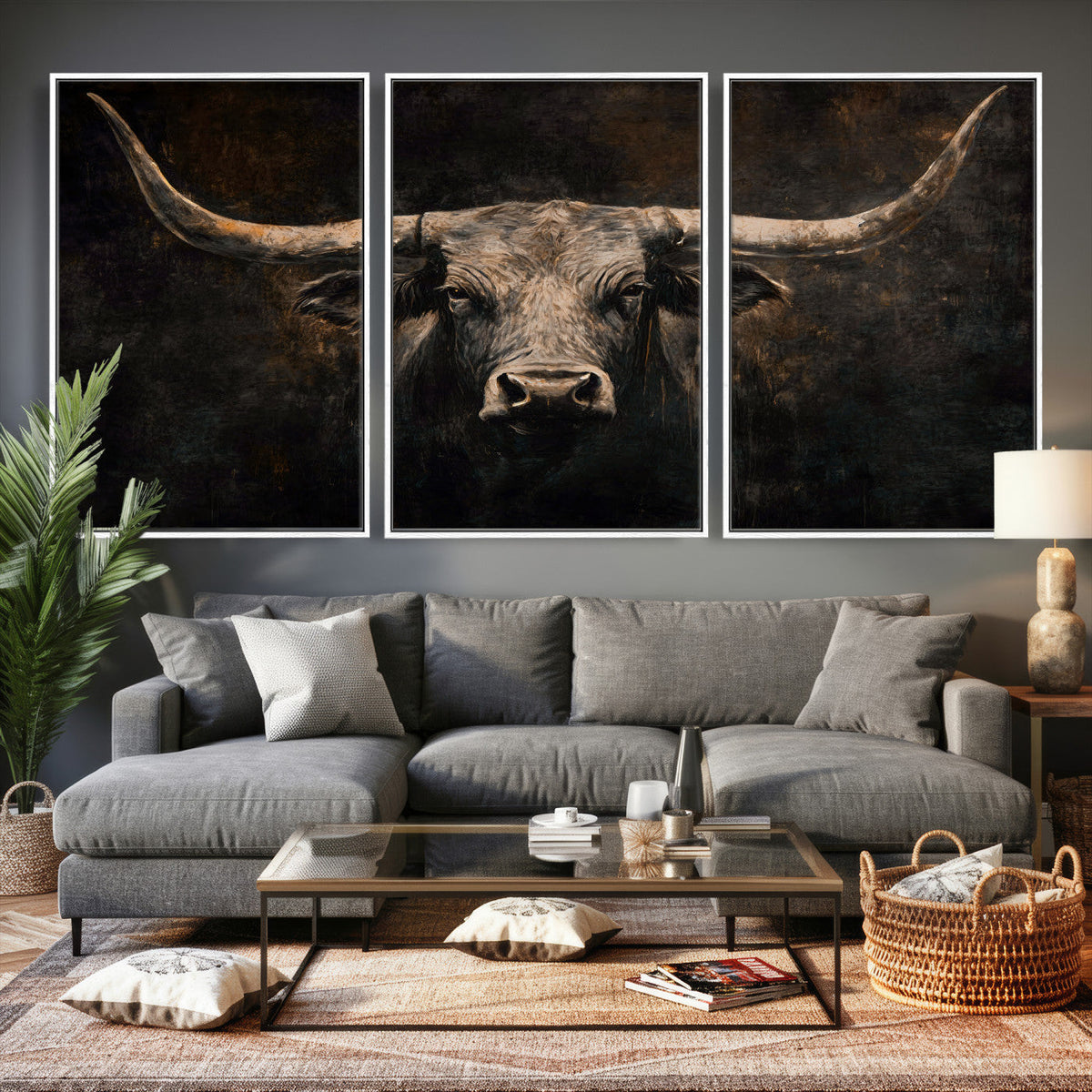 Vintage Longhorn Bull Wall Art Canvas Print – Rustic Western