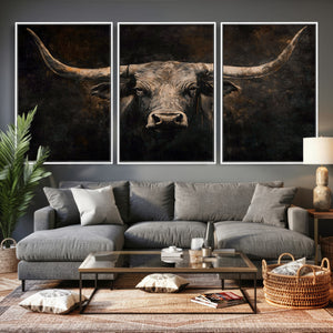 Vintage Longhorn Bull Wall Art Canvas Print – Rustic Western