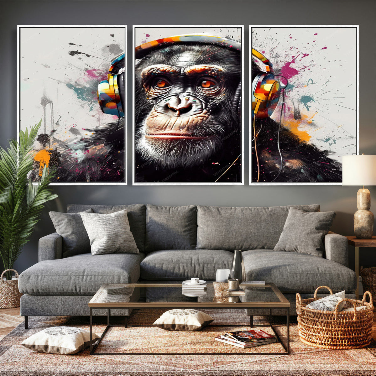 Dj Monkey Wall Art Canvas Print – Colorful Pop Art Banksy