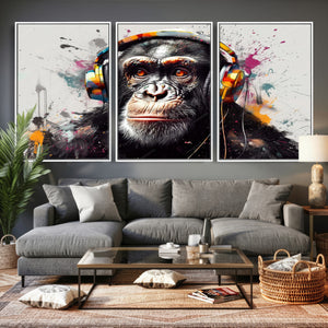 Dj Monkey Wall Art Canvas Print – Colorful Pop Art Banksy