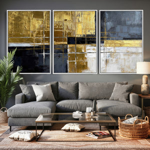 Gold Navy Abstract Wall Art Canvas Print, Modern Luxury
